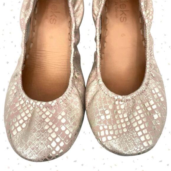 Tieks Romantic Blush Leather Ballet Flats Rose Gold Snakeskin Shiny Metallic 6 - Picture 2 of 16